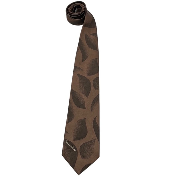 VTG Oscar de la Renta Studio Brown Leaf Silk Tie - Picture 1 of 5